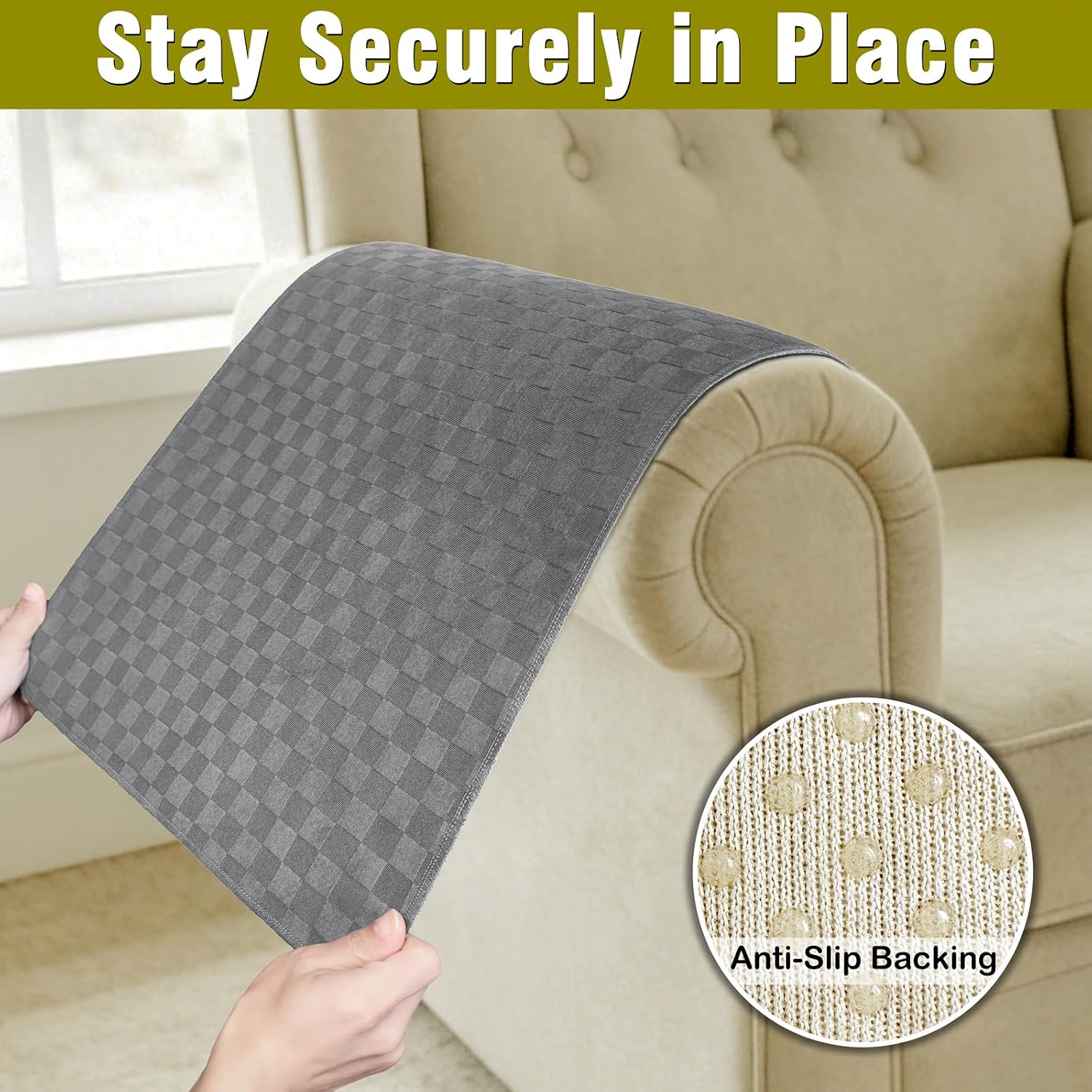 Aldernest Couch Arm Covers, Sofa Arm Covers, Waterproof Armrest Cover for Sofa, Loveseat, Dark Gray, 2