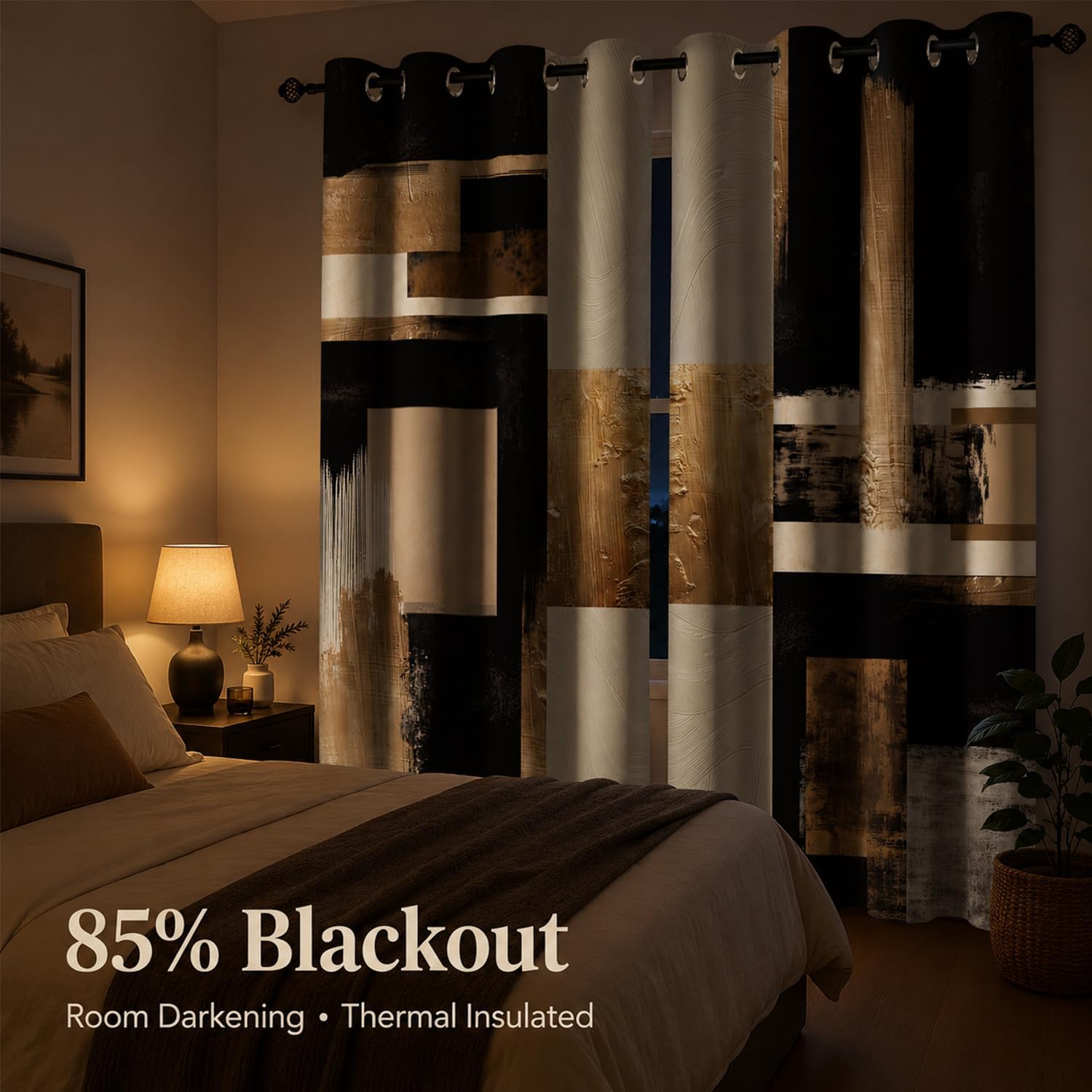 Aldernest Boho Black Gold Abstract Blackout Curtains, 3 pounds, Black Abstract, 2 Count