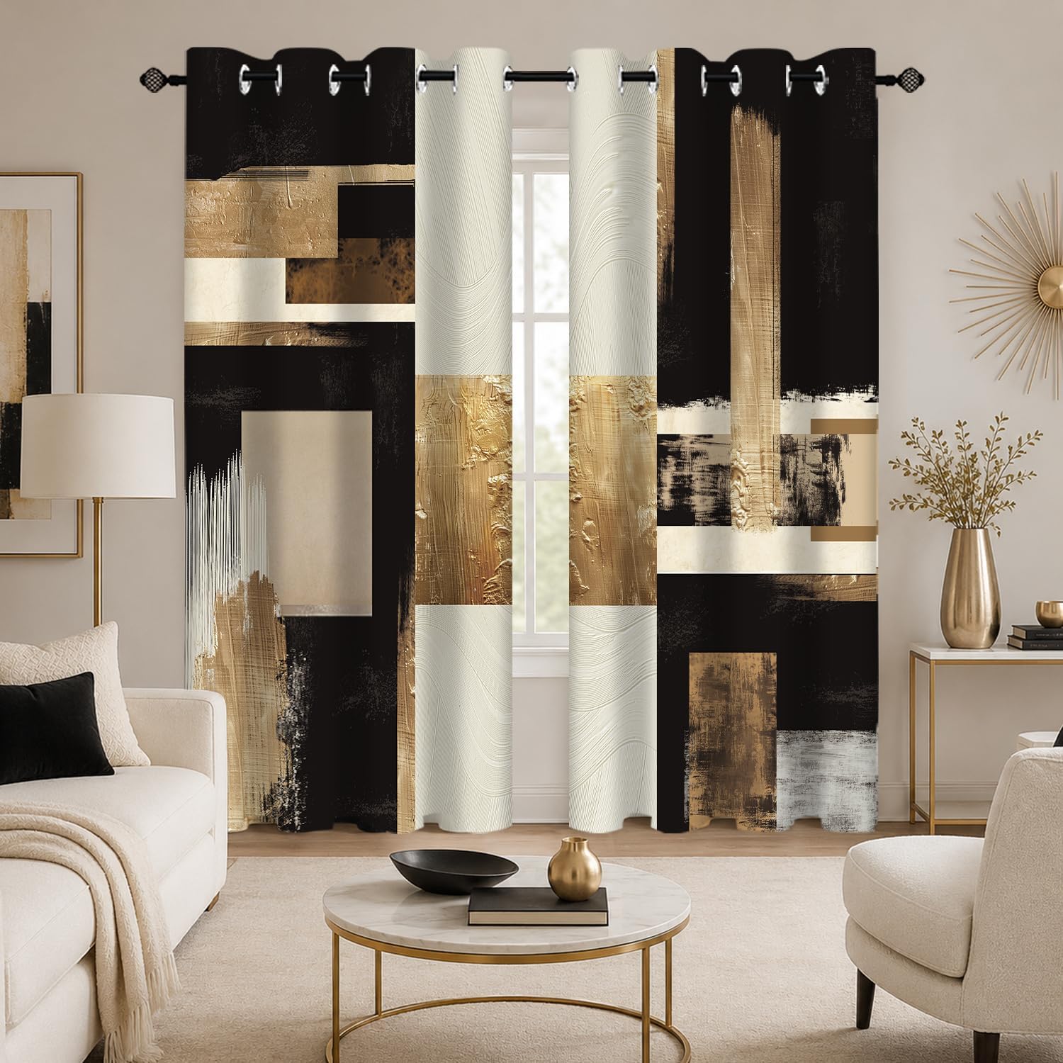 Aldernest Boho Black Gold Abstract Blackout Curtains, 3 pounds, Black Abstract, 2 Count