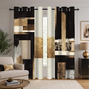 Aldernest Boho Black Gold Abstract Blackout Curtains, 3 pounds, Black Abstract, 2 Count