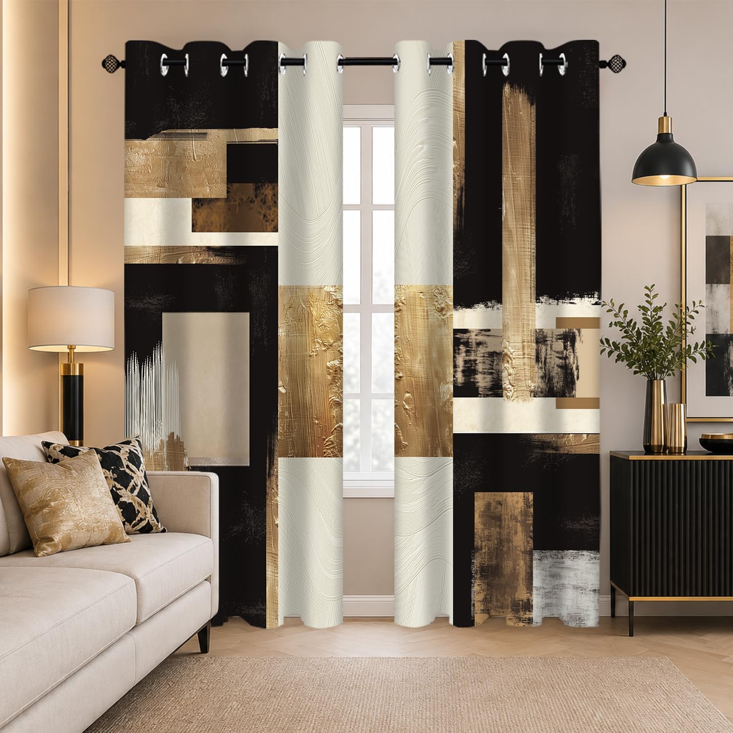 Aldernest Boho Black Gold Abstract Blackout Curtains, 3 pounds, Black Abstract, 2 Count