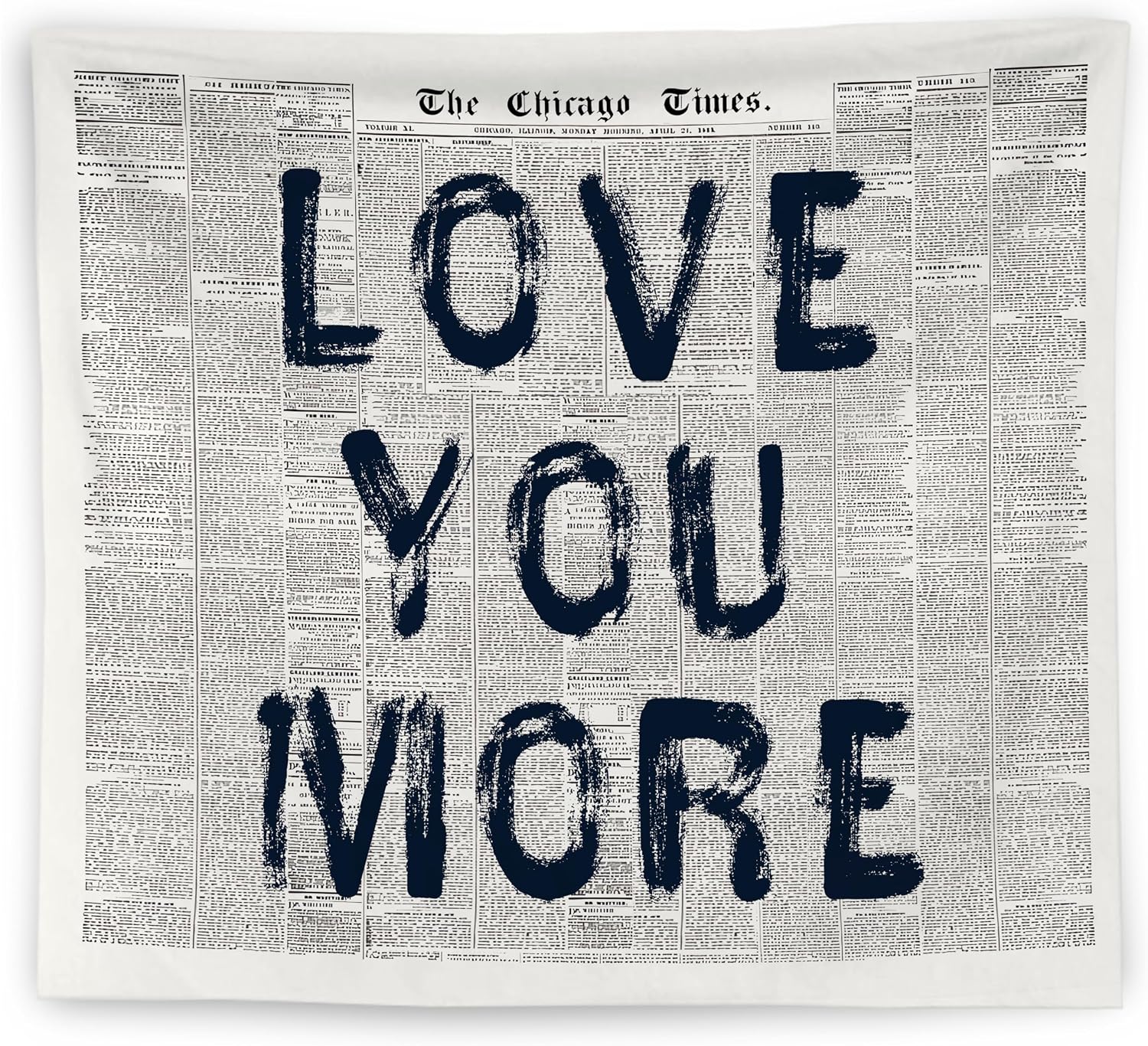 Aldernest Vintage Black and White Newspaper Tapestry Wall Hanging, 50"L x 60"W