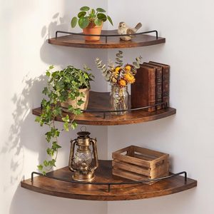 Aldernest Corner Floating Shelf Set of 3 Rustic Brown Wood 9/10/12
