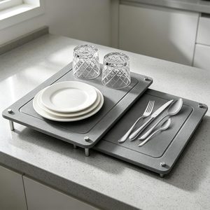 Aldernest 2 PCs Nesting Stone Drying Mats for Kitchen Counter, 16" x 12", Dark Gray