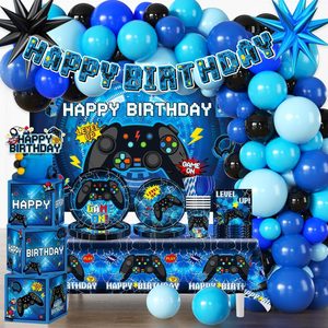 Tanglewick Gamer Birthday Party Decorations, All-in-One Set for 25 Guests, Blue, black, white
