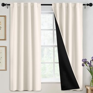 Barleyfield 100% Blackout 63 Inch Cream Curtains for Living Room, 16 ounces, 40"W x 63"L (Pack of 2)