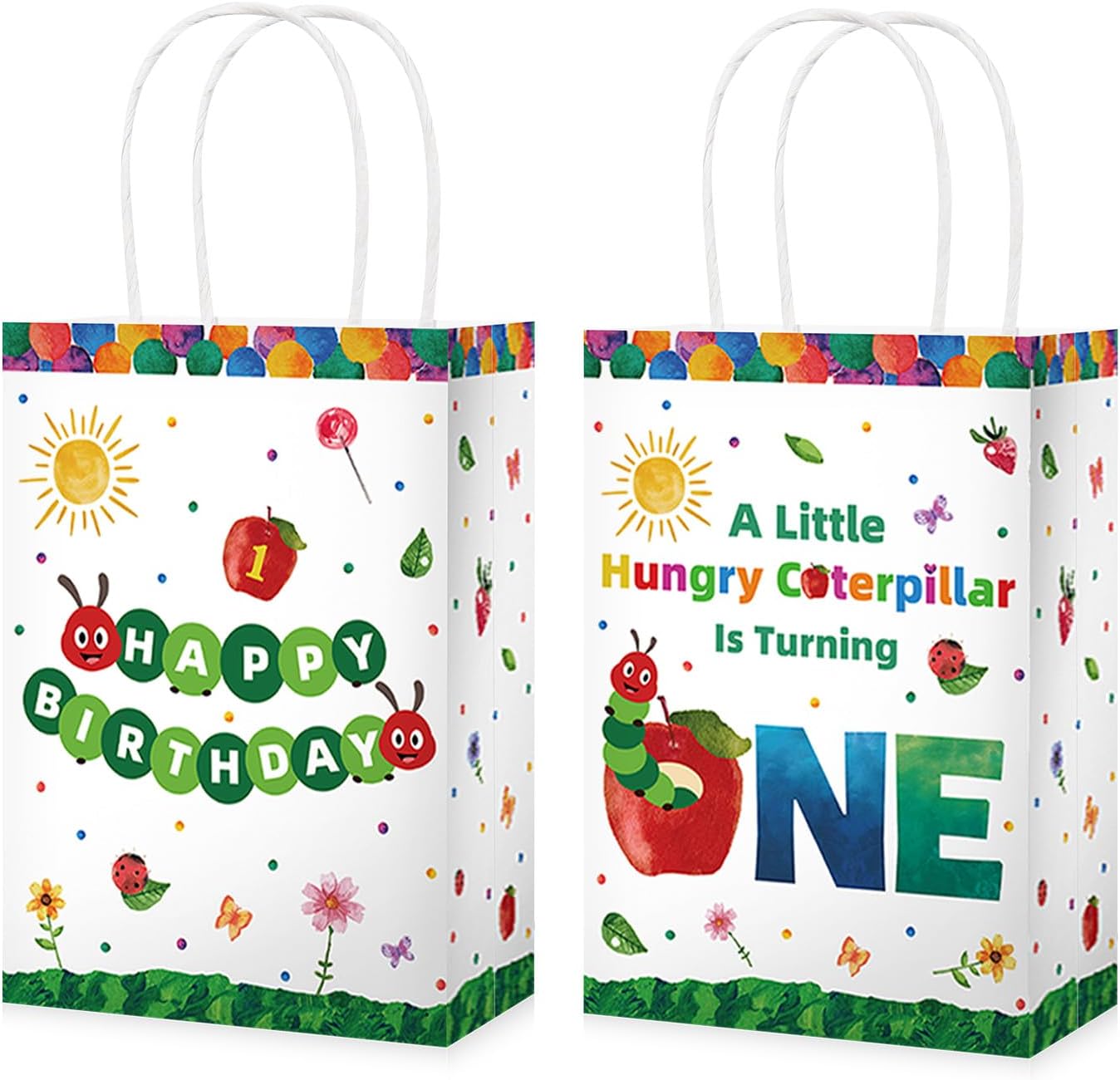 Ashenby 16Pcs Caterpillar 1st Birthday Party Favor Bags Cartoon Insect Goodie Bags