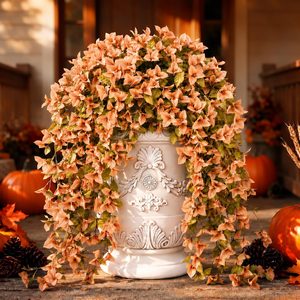 Aldernest Artificial Fall Hanging Flowers UV Resistant Bougainvillea, Apricot, 2