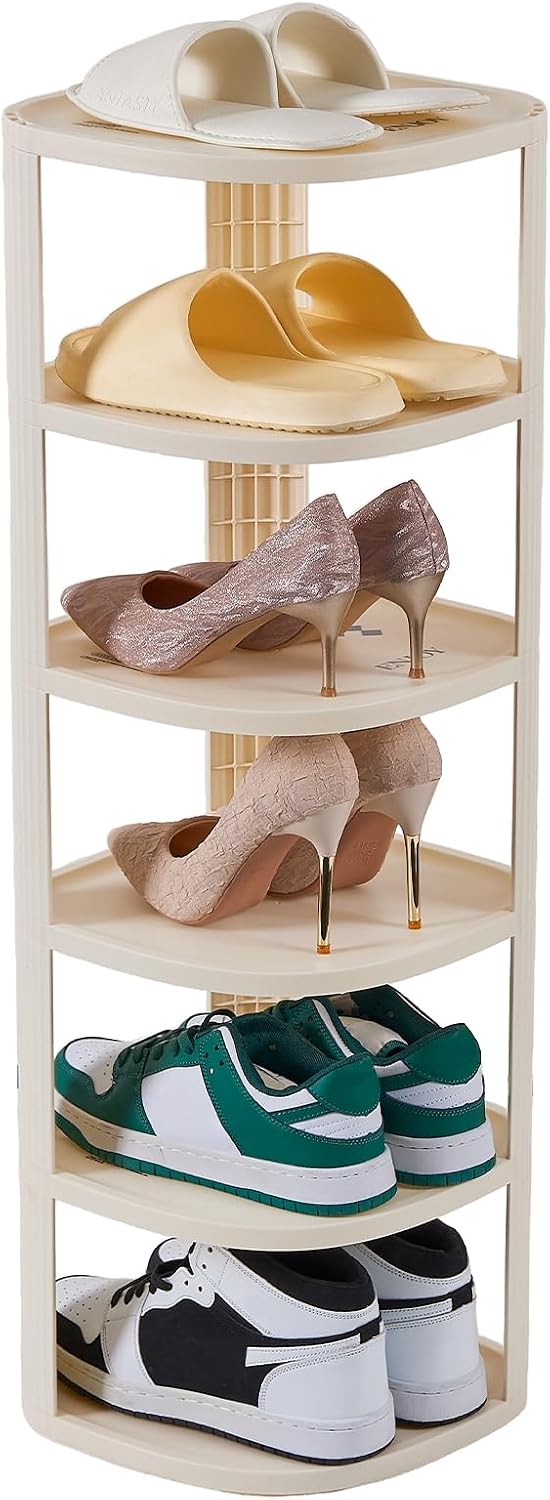 Aldernest 6 Tier Vertical Shoe Rack, Tall Freestanding Corner Shoe Organizer, 2.5 pounds, White