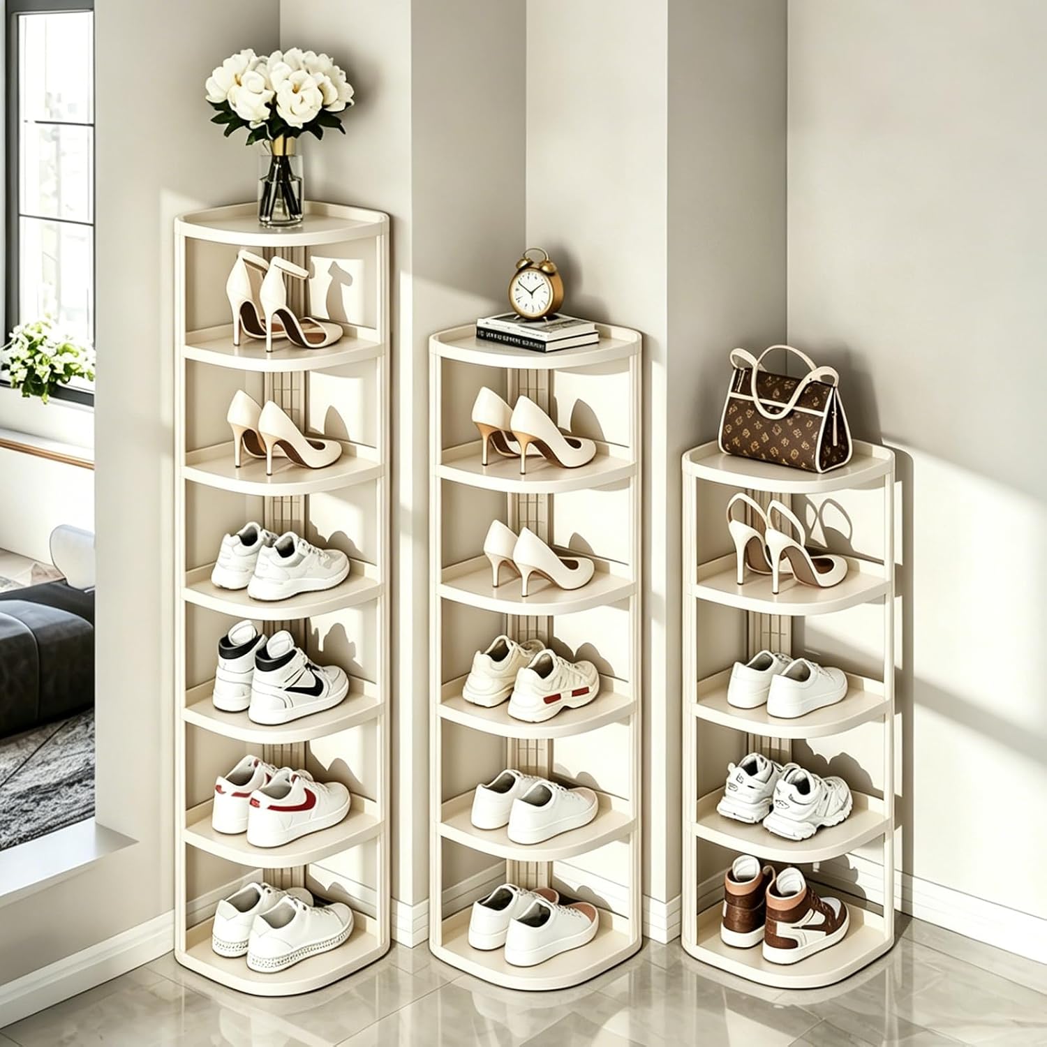 Aldernest 6 Tier Vertical Shoe Rack, Tall Freestanding Corner Shoe Organizer, 2.5 pounds, White
