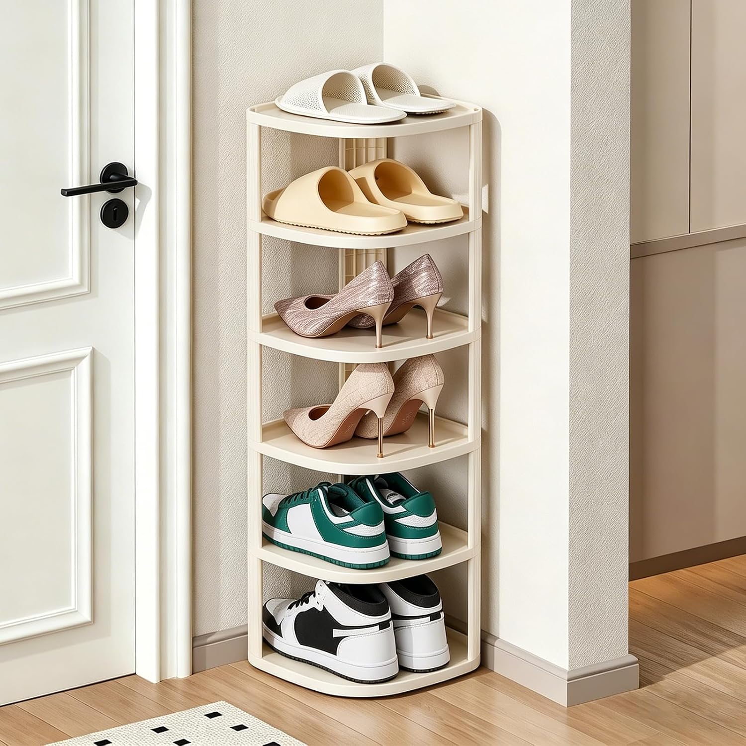 Aldernest 6 Tier Vertical Shoe Rack, Tall Freestanding Corner Shoe Organizer, 2.5 pounds, White