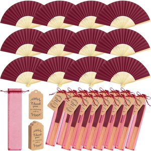 Birchmont 50 Pack Paper Folding Fans Bamboo Wedding Favors, Burgundy Wine, 2.9 pounds, 1 Count (Pack of 150)