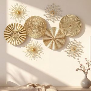 Ashenby 8 Pcs Metal Wall Decoration Metal Starburst Radial Plate Art Hanging Decorative Wall Decorations 3D Sunburst Decoration for Home Bedroom