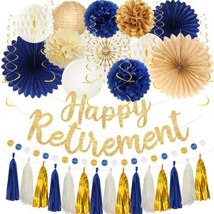 Aldernest Retirement Party Decorations Women Men, Blue Gold Happy Retirement