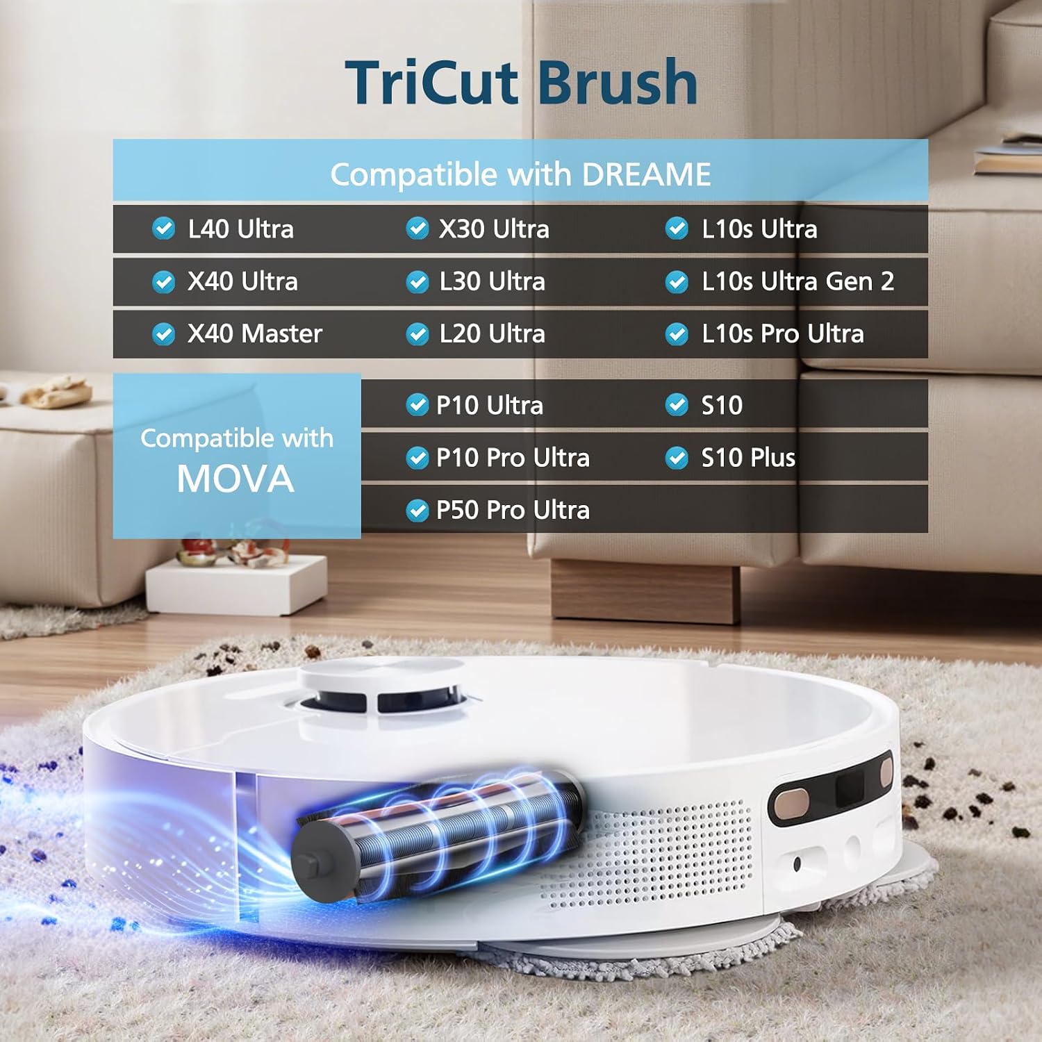 Barleyfield TriCut Brush for MOVA P10 Pro Ultra, for Dreame L40 Ultra, X40 Ultra