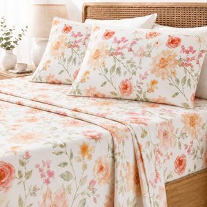 Aldernest Floral Sheets Queen Size, 4PC Bed Sheet Set