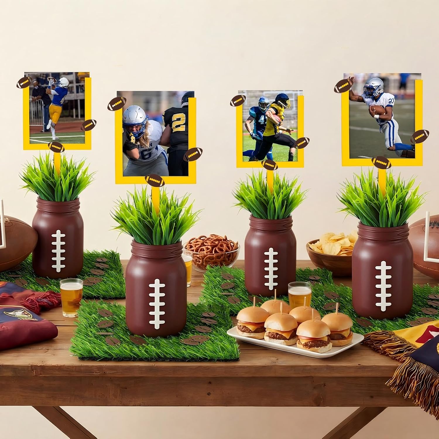 Ashenby 6 Sets 66 Pcs Football Centerpieces for Table, Goal Post Decor, 4.55 pounds