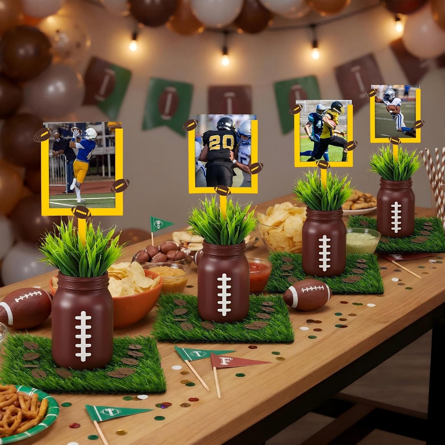 Ashenby 6 Sets 66 Pcs Football Centerpieces for Table, Goal Post Decor, 4.55 pounds