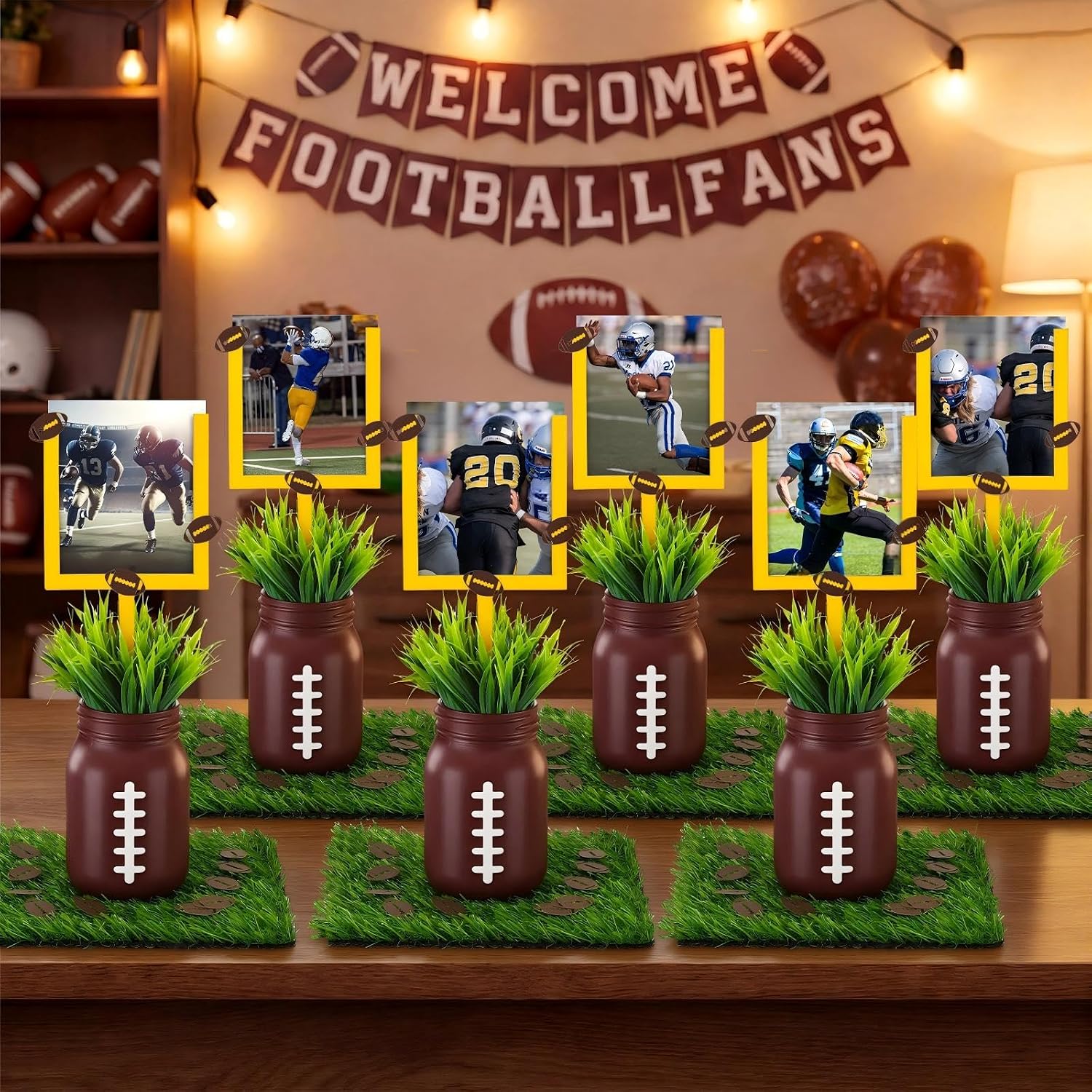 Ashenby 6 Sets 66 Pcs Football Centerpieces for Table, Goal Post Decor, 4.55 pounds