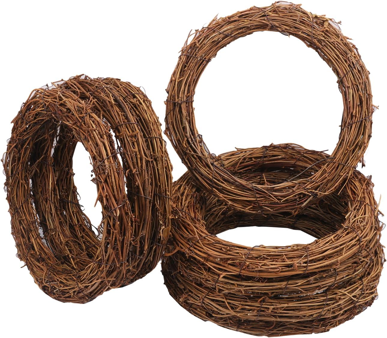 Aldernest 8 Pcs 10 Inch Natural Grapevine Wreath, Natural Rattan Wreath, Dark Brown