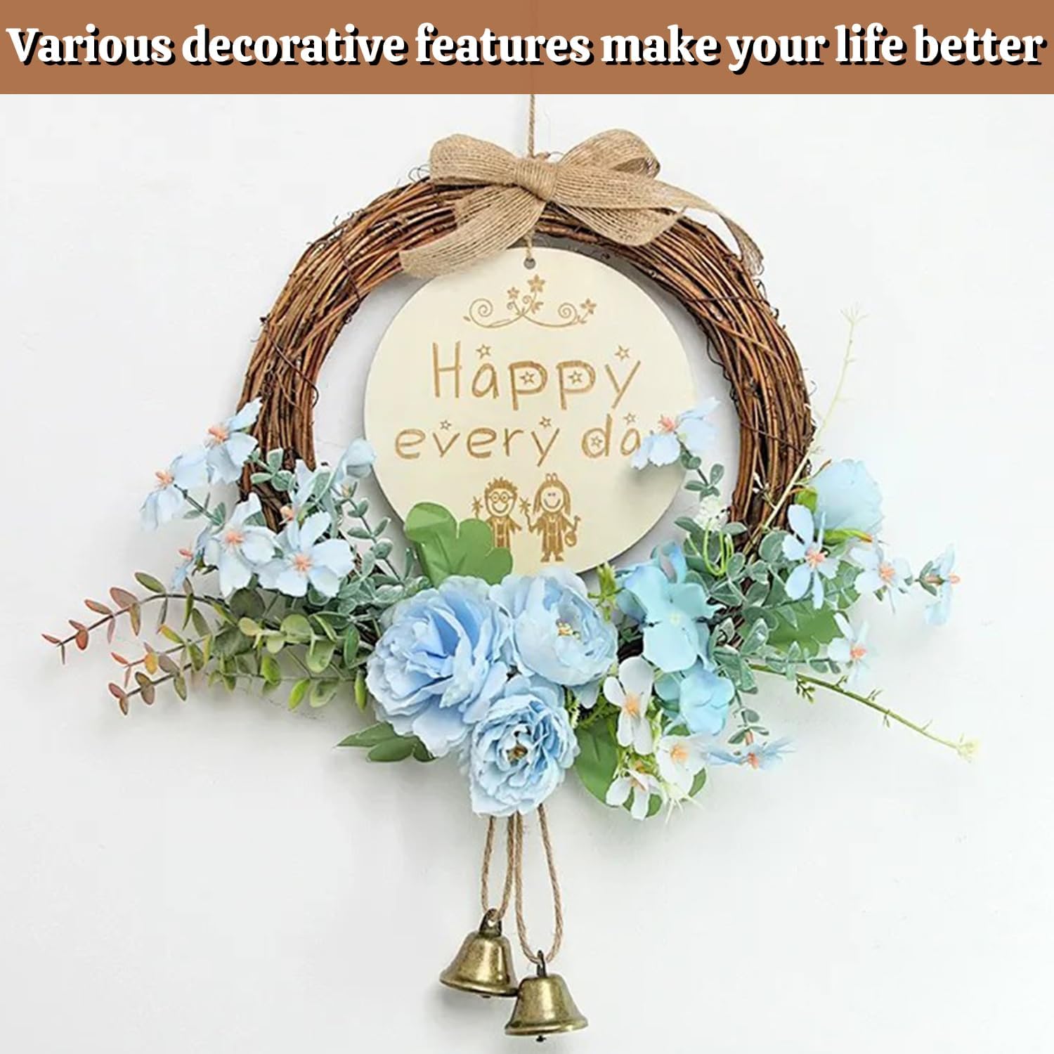 Aldernest 8 Pcs 10 Inch Natural Grapevine Wreath, Natural Rattan Wreath, Dark Brown