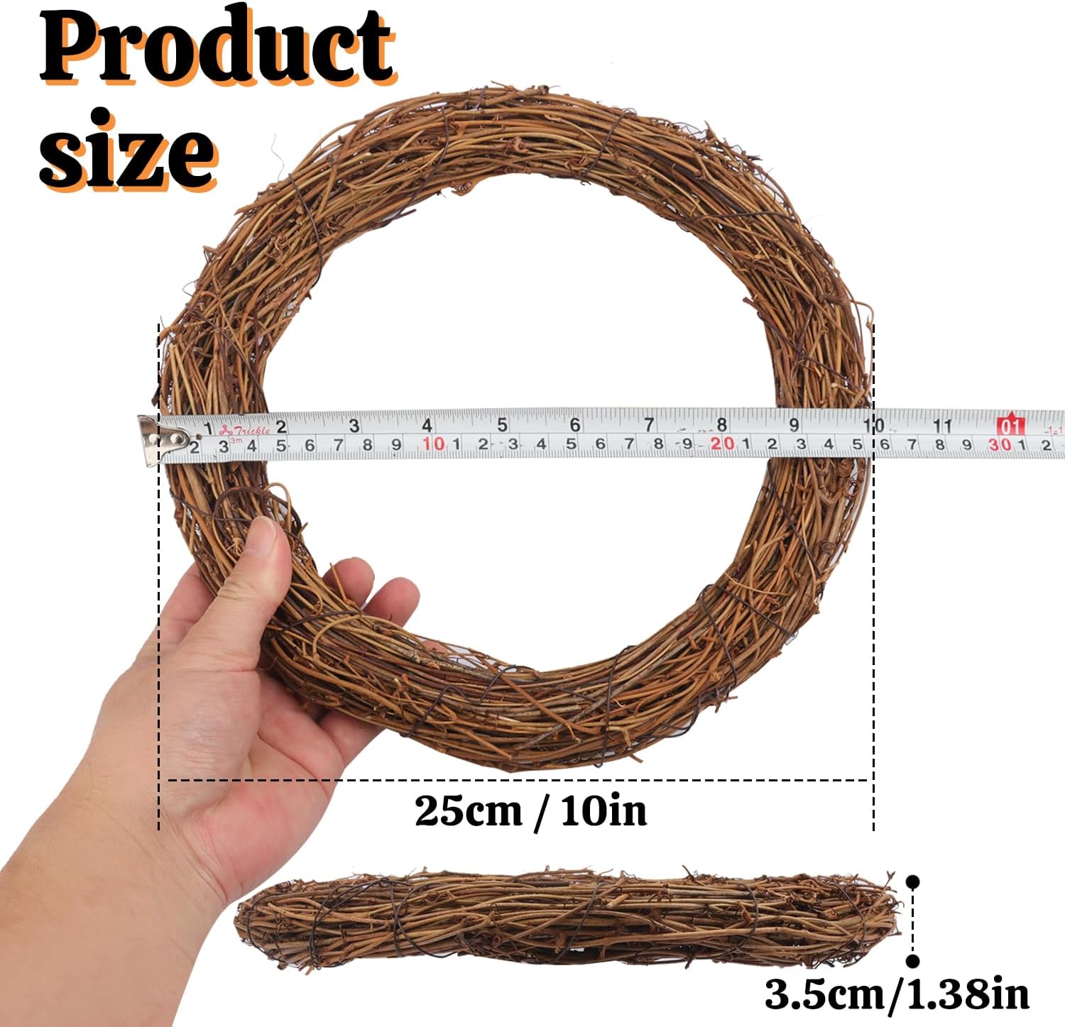 Aldernest 8 Pcs 10 Inch Natural Grapevine Wreath, Natural Rattan Wreath, Dark Brown