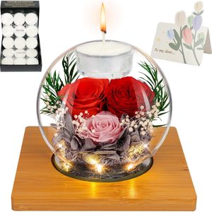 Aldernest Preserved Red Real Rose in Glass with Scented Candles – Forever Flower Romantic Anniversary Christmas Birthday Valentines for Mom, Women