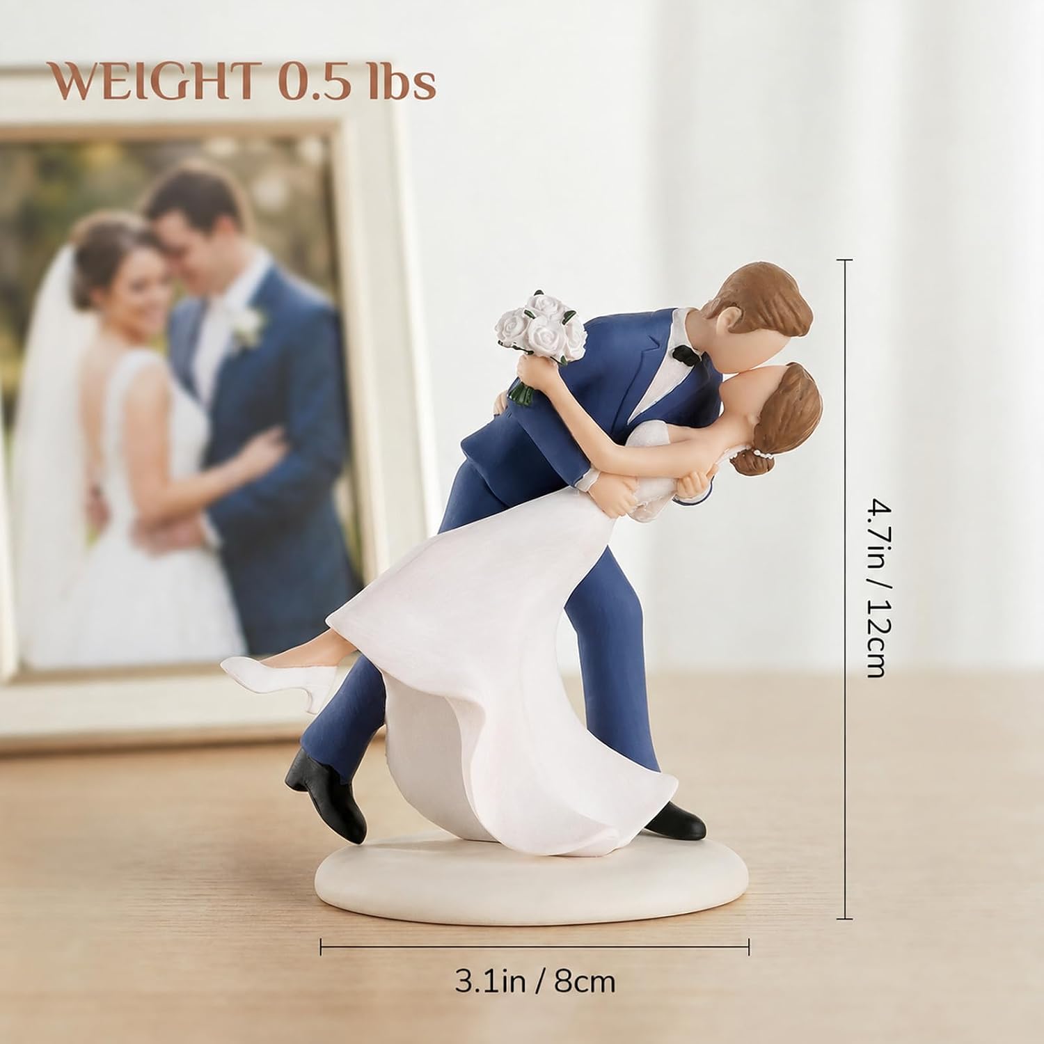 Ashenby 4.7” Classy Bride and Groom Cake Toppers, 1 Count (Pack of 1), White