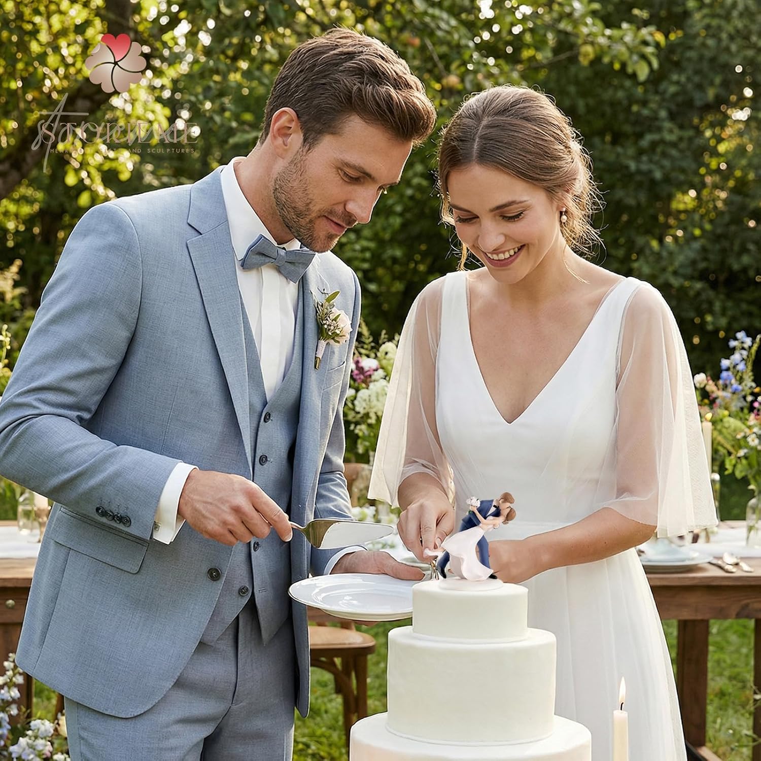 Ashenby 4.7” Classy Bride and Groom Cake Toppers, 1 Count (Pack of 1), White