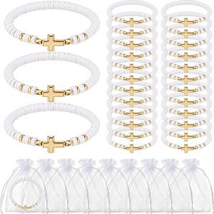 Ashenby 30 Sets Cross Bracelet Christmas Jesus Christian Gift, Gold, adjustable, White