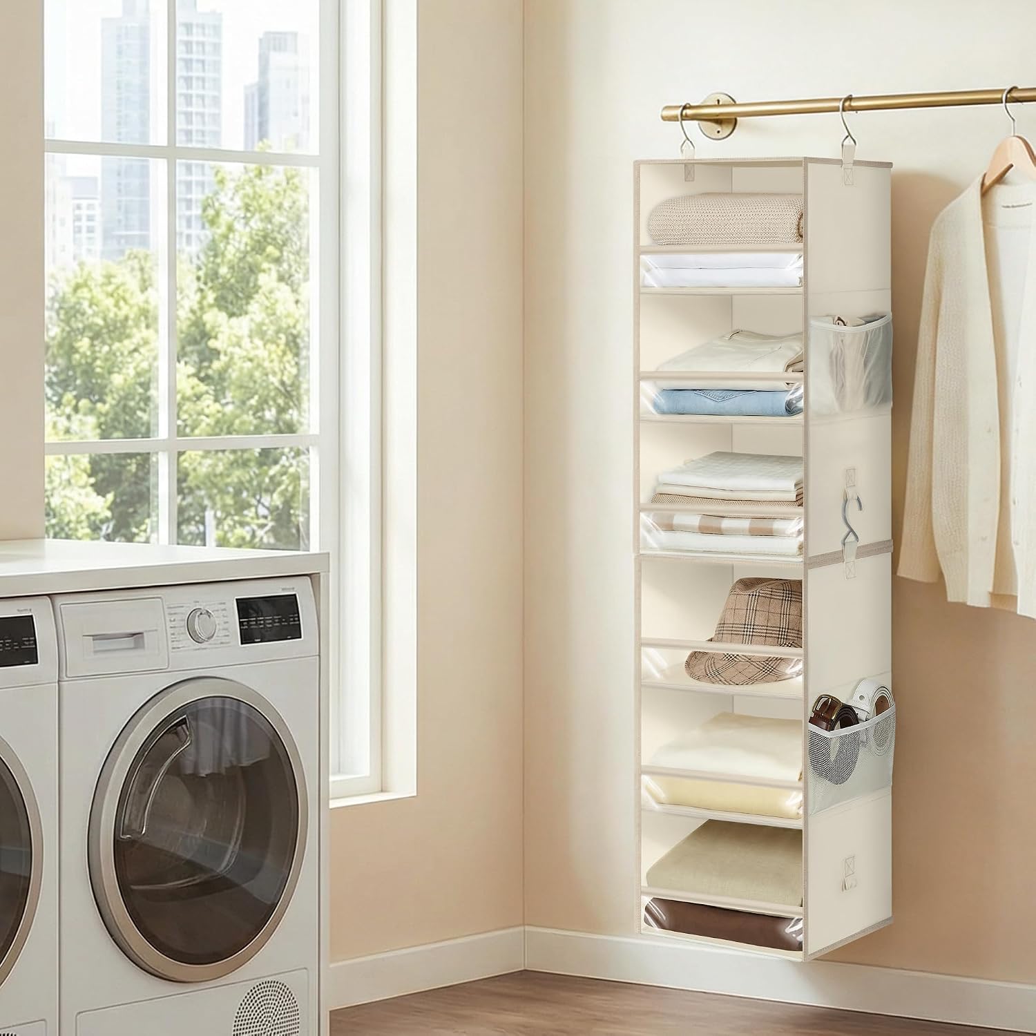 Ashenby 6-Shelf Hanging Closet Organizer and Storage, 12" W x 12" L x 48.23" H, Beige