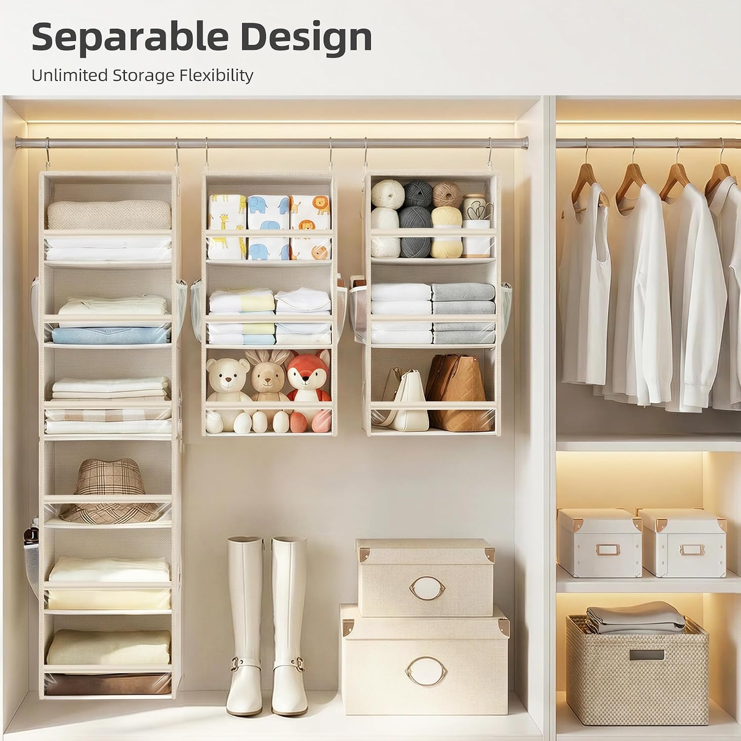Ashenby 6-Shelf Hanging Closet Organizer and Storage, 12" W x 12" L x 48.23" H, Beige