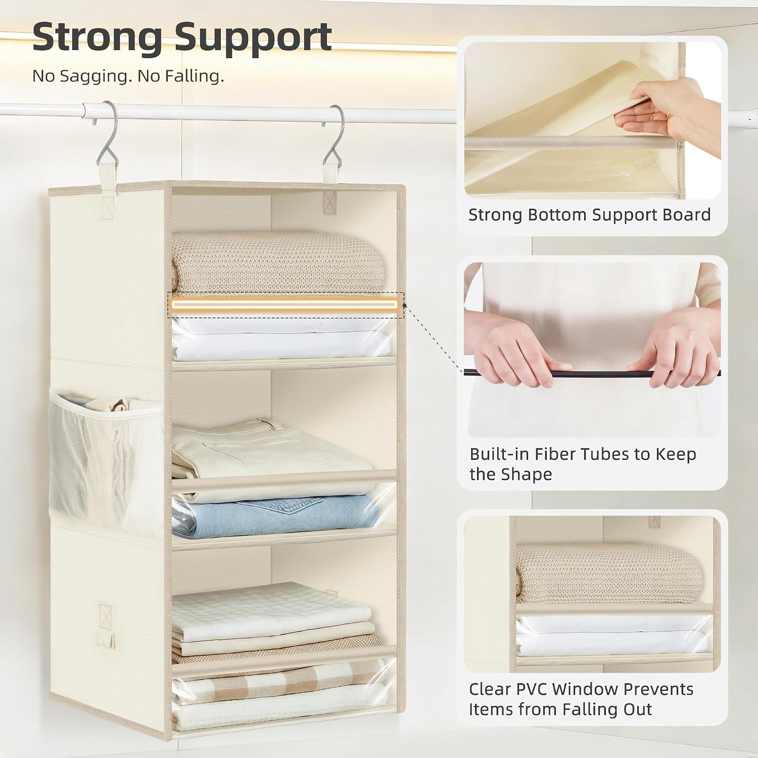 Ashenby 6-Shelf Hanging Closet Organizer and Storage, 12" W x 12" L x 48.23" H, Beige