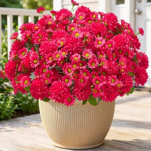 Aldernest Artificial Flowers for Outdoors, 8PCS Realistic UV Resistant Fake Daisy Silk Mums for Outside, 14.08 ounces, Hot Pink