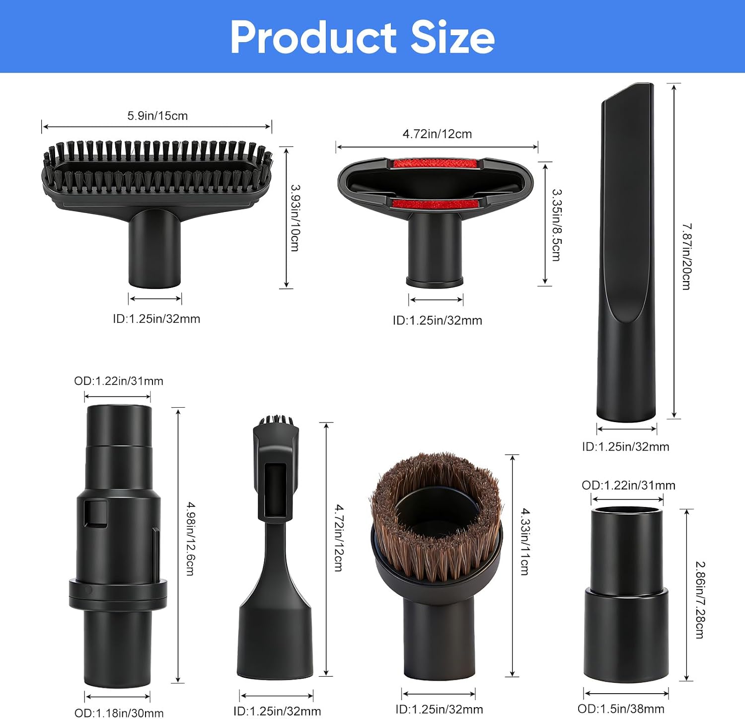 DomiCasa 1/4" Vacuum Attachments Set Fit for Shark Navigator Lift-Away&Rocket 7Pcs, 1 1/4 inches (32mm), Black
