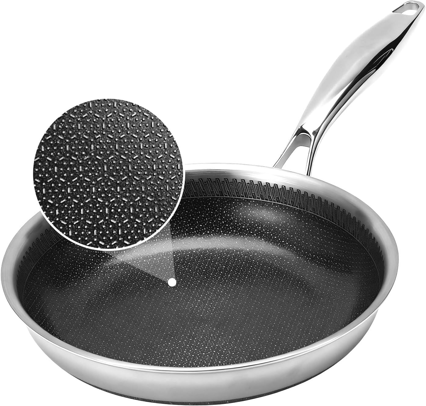 Barleyfield 8-Inch Tri-Ply Stainless Steel Hybrid Frying Pan, Ceramic Nonstick Skillet
