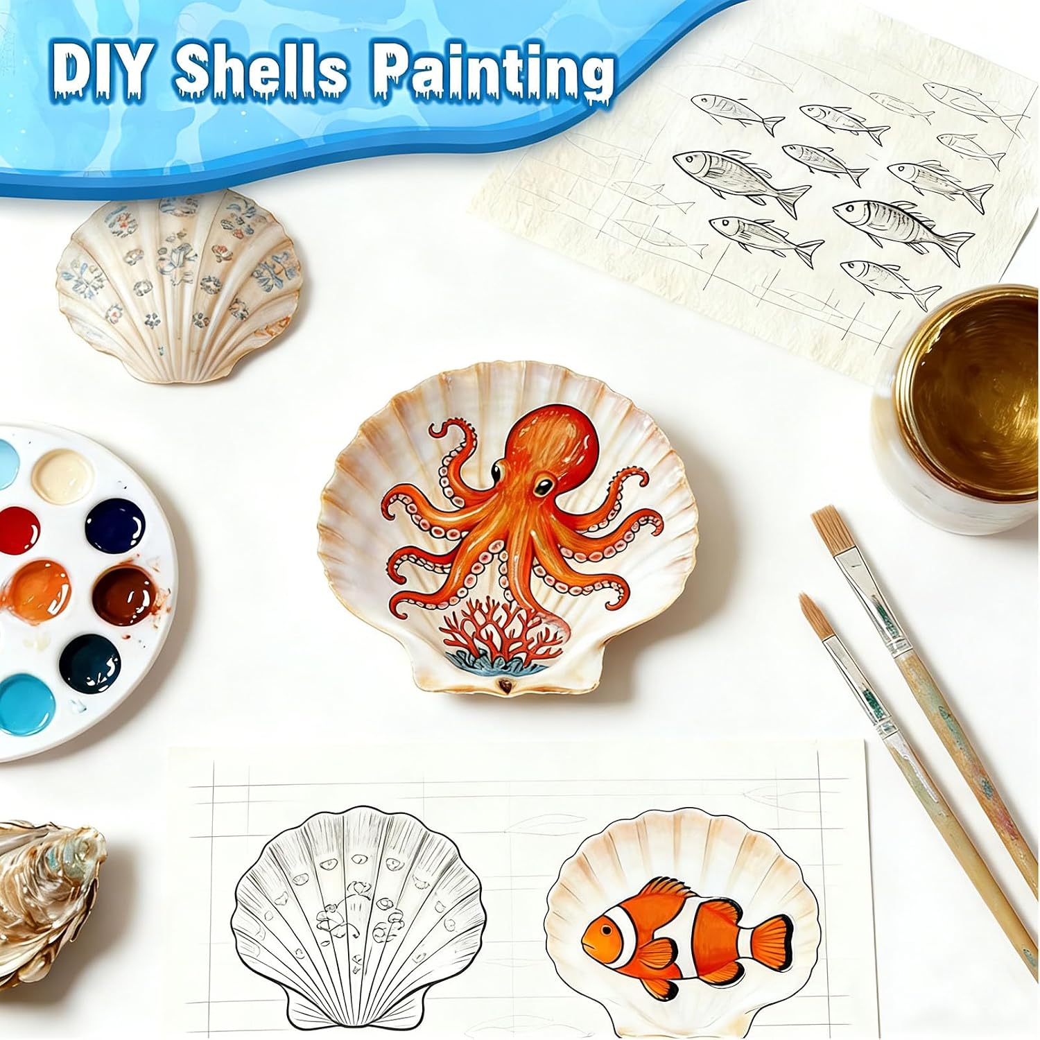 Ashenby 30Pcs 4"-5" Large Scallop Shells for Crafts, 2.6 pounds, White