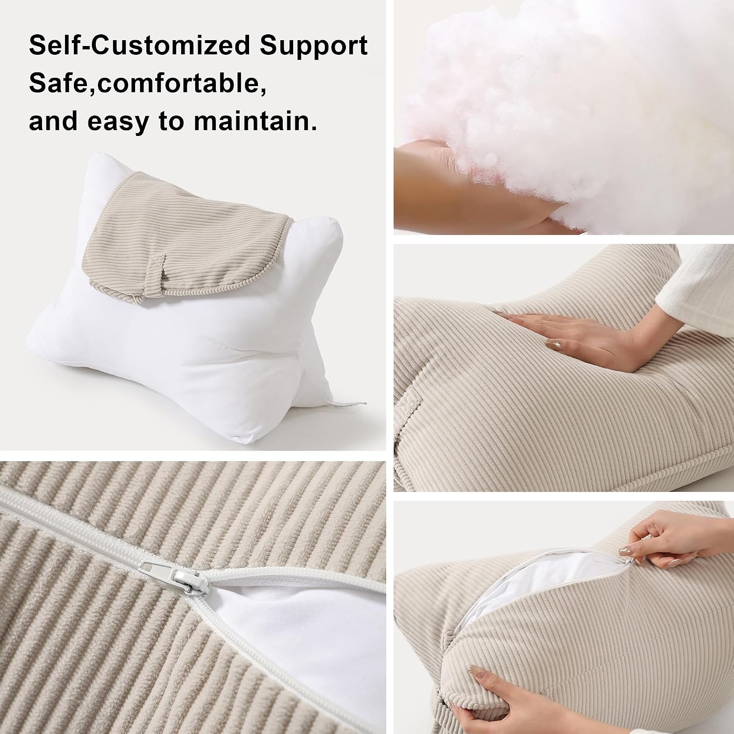 Aldernest Pat. Pend. Corduroy Lumbar Support Back Pillow for Watching TV, 2.8 pounds, Standard, Beige Gray