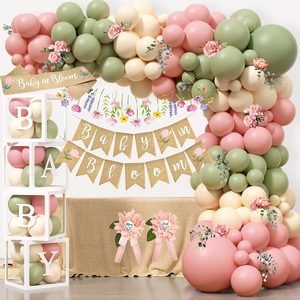Ashenby Baby in Bloom Baby Shower Decorations Party Supplies, Green Pink