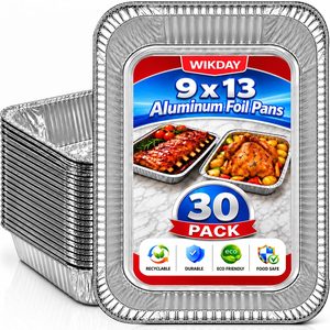 Aldernest 9x13 Aluminum Foil Pans 30pack, Disposable Half Size Tin Pans for Cooking, Silver