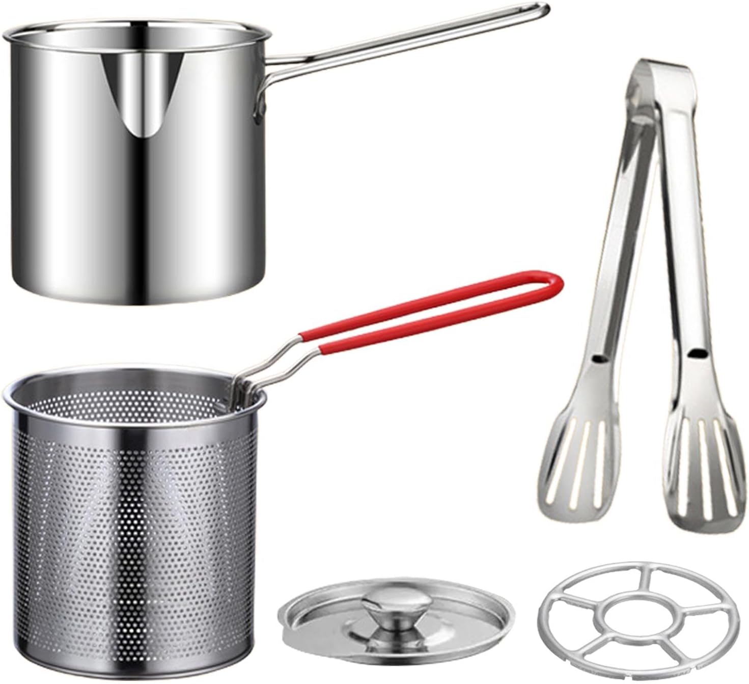 Aldernest Mini Deep Fryer Pot Set, 48oz Stainless Steel Oil Filter Pot, 1.4L, 11.04 ounces, Silver