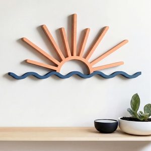 Aldernest Boho Sunrise Wall Art Wooden Sunset Wall Decor Ocean Art, Blue, 7.04 ounces, 16.9"L x 9.5"W