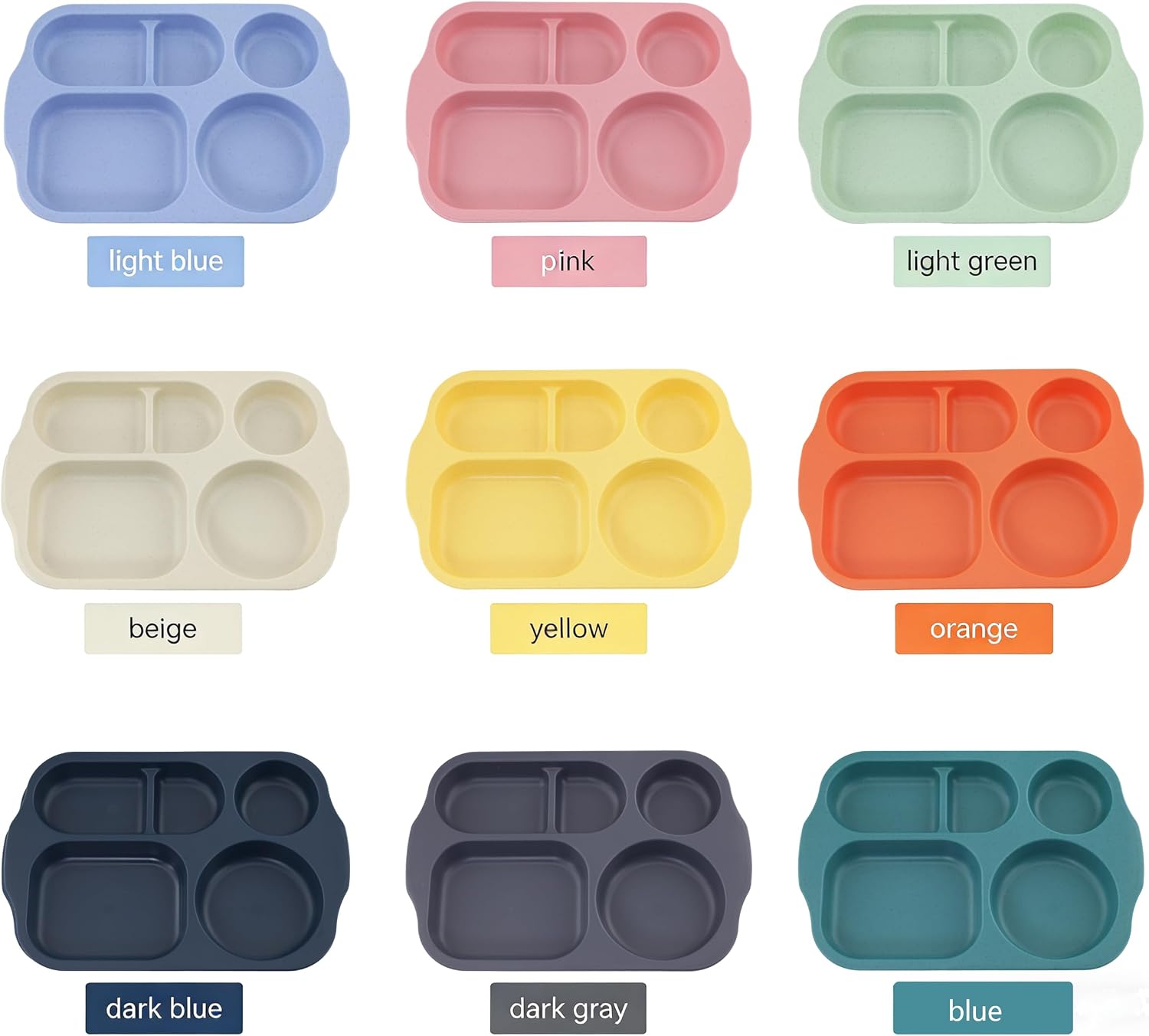 Barleyfield Wheat Straw Plates 9 Pack, 5-Compartment Divided Trays, 8 ounces, 13.5 Inch, Silver