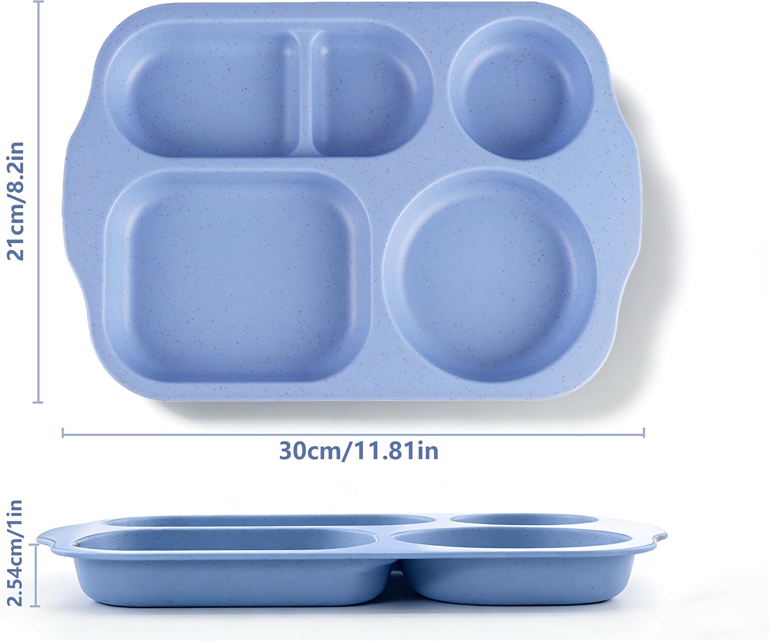 Barleyfield Wheat Straw Plates 9 Pack, 5-Compartment Divided Trays, 8 ounces, 13.5 Inch, Silver