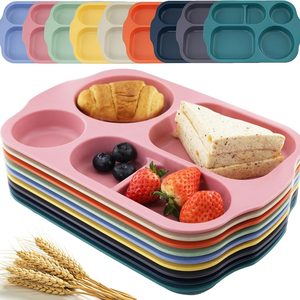 Barleyfield Wheat Straw Plates 9 Pack, 5-Compartment Divided Trays, 8 ounces, 13.5 Inch, Silver
