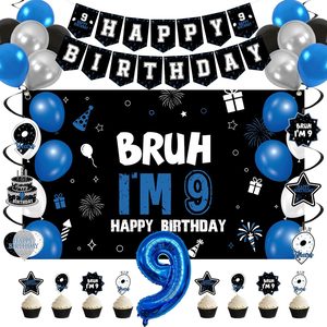 Ashenby Blue 9th Birthday Decorations Set for Boys Girls, Black, Blue