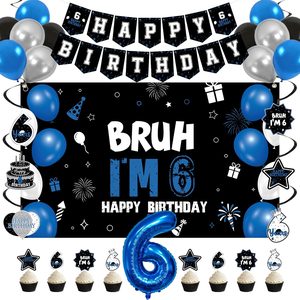 Ashenby Blue 6th Birthday Decorations Set for Boys Girls, Black, Blue