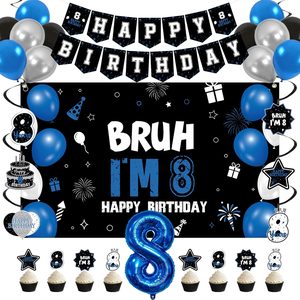 Ashenby Blue 8th Birthday Decorations Set for Boys Girls, Black, Blue