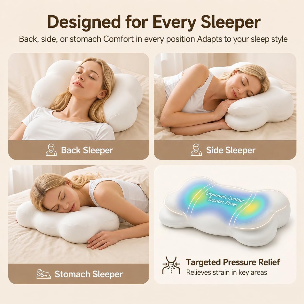 Aldernest Cloud Align Memory Foam Pillow, 26.38x14.57x3.94 in Size, Medium, White