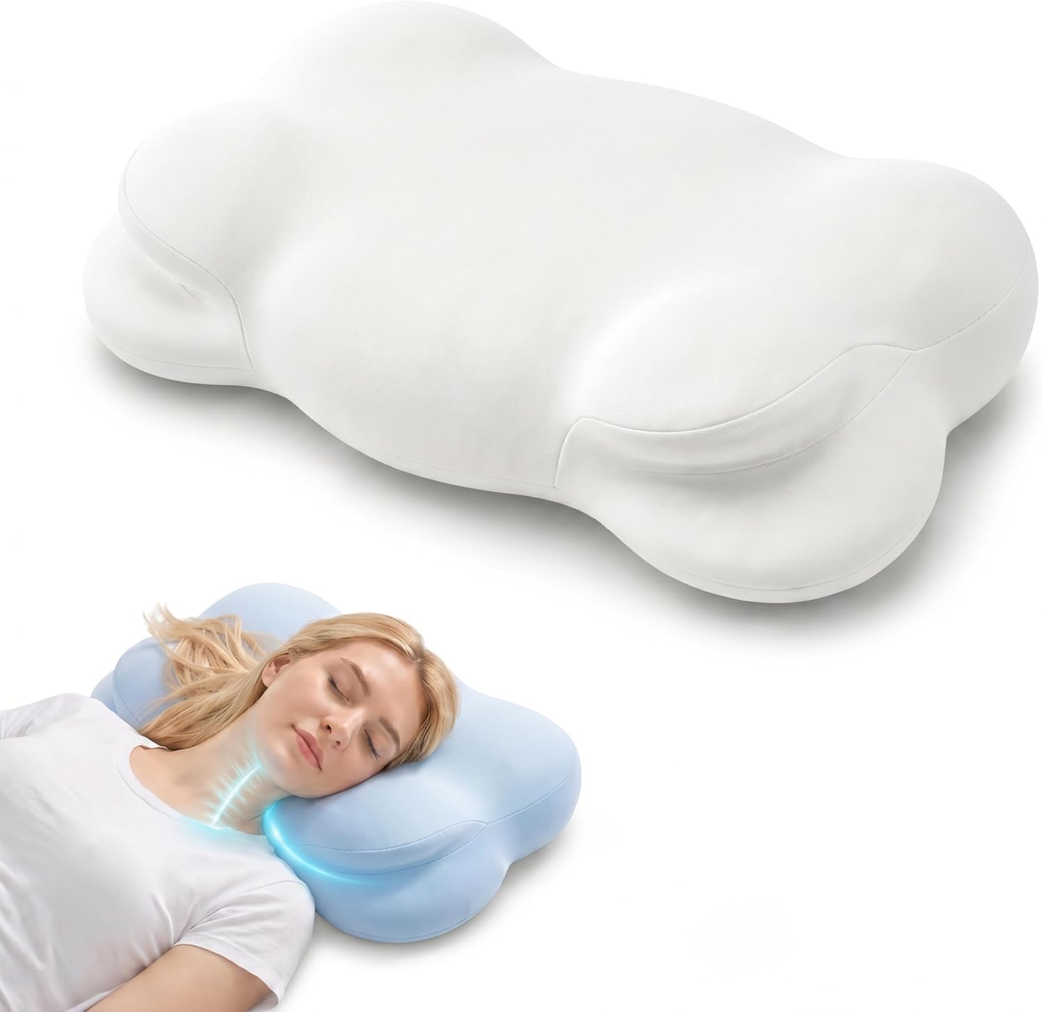 Aldernest Cloud Align Memory Foam Pillow, 26.38x14.57x3.94 in Size, Medium, White